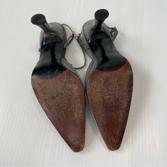 Stuart Weitzman t-strap pointy toe pumps heels silver embellished strap size 6.5 - Picture 7 of 10